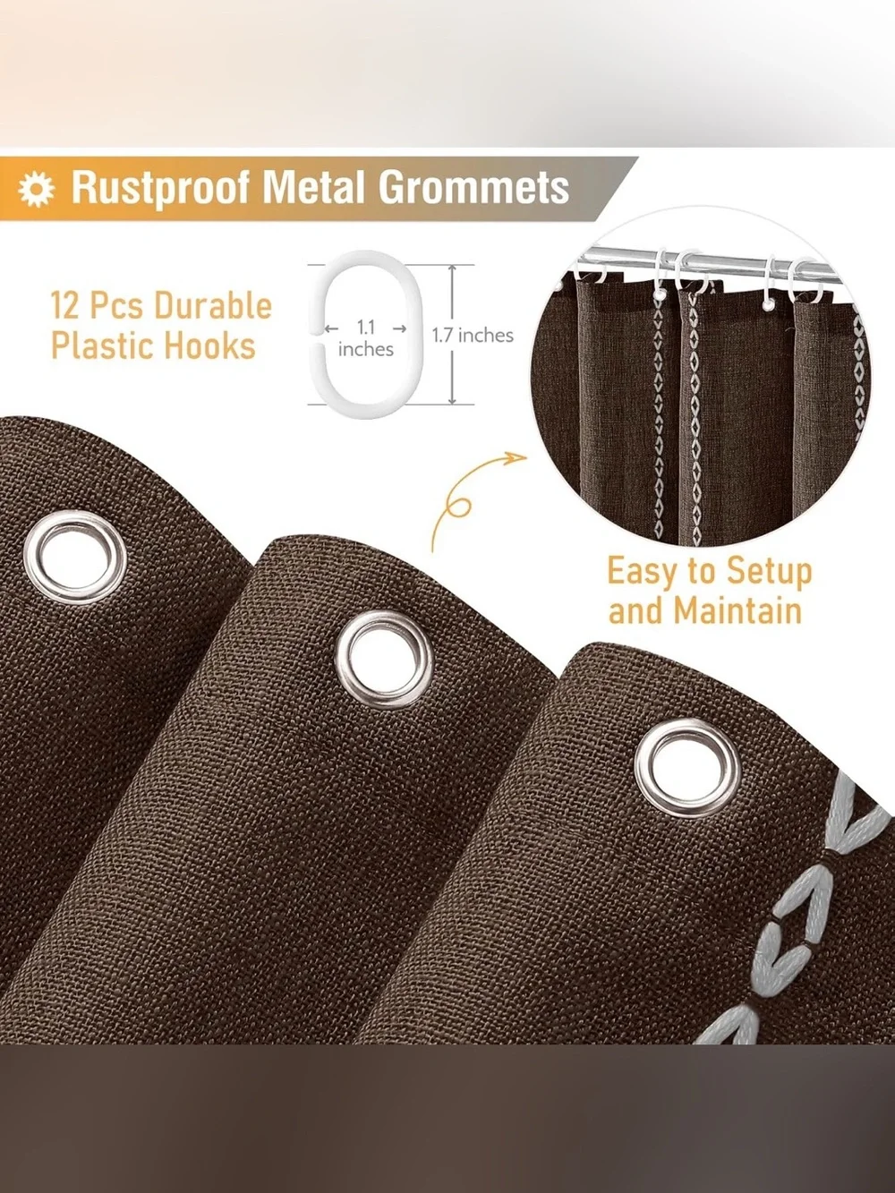 Brown Linen Bohemian Shower Curtain Heavy Duty Patterned Curtain Water repellent